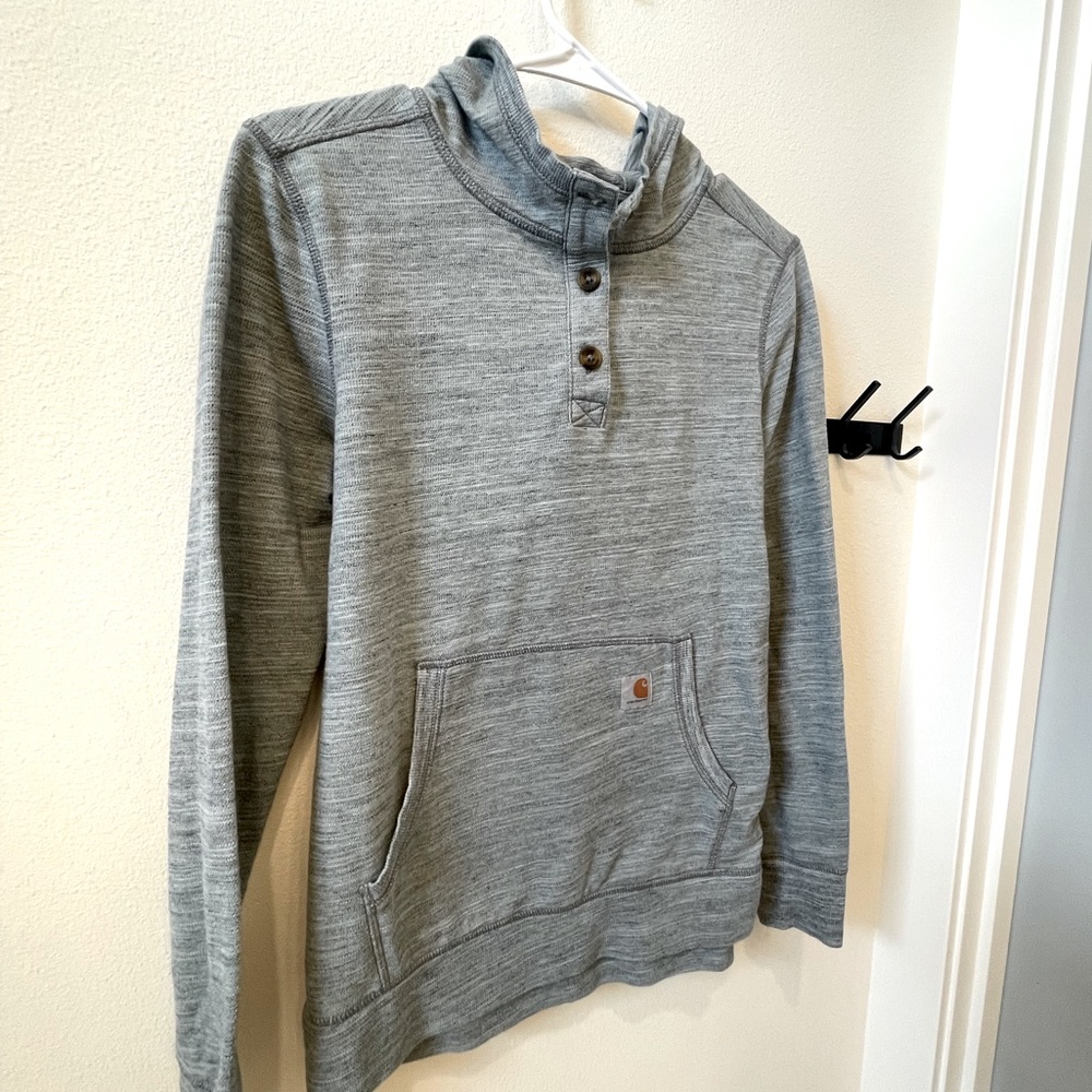 Carhartt Women's Small 4-6 Long Sleeve Button W/ hoodie sweater slightly fitted